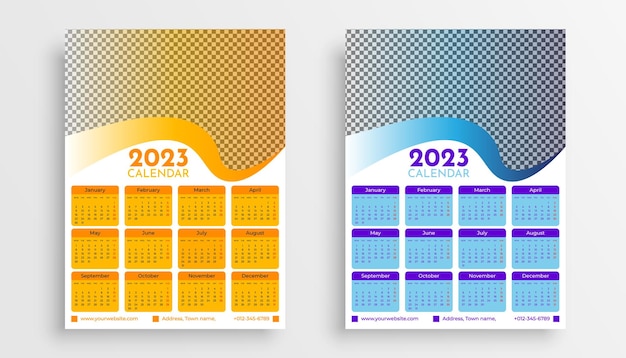 Projekt Szablonu Kalendarza Nowego Roku 2023. Projekt Kalendarza ściennego 2023 Rok.
