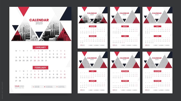 Projekt Szablonu Kalendarza ściennego Na Rok 2023, Miesięczny Kreatywny Układ Kalendarza Ilustracja Wektorowa