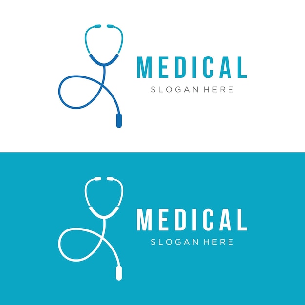 Projekt szablonu logo stetoskopu lekarza dla opieki zdrowotnej z kreatywnym pomysłem ilustracji wektorowych