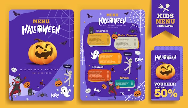 Projekt Szablonu Menu Dla Dzieci Na Halloween Z Postaciami Z Kreskówek Z Kreskówek