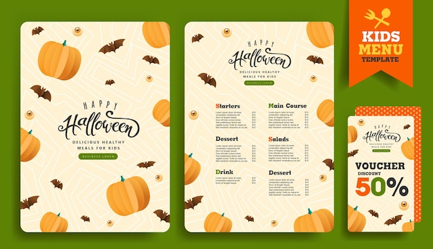 Projekt Szablonu Menu Dla Dzieci Na Halloween Z Postaciami Z Kreskówek Z Kreskówek