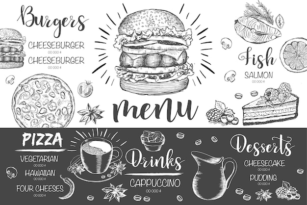 Projekt Szablonu Menu Dla Ilustracji Szkicu Restauracji