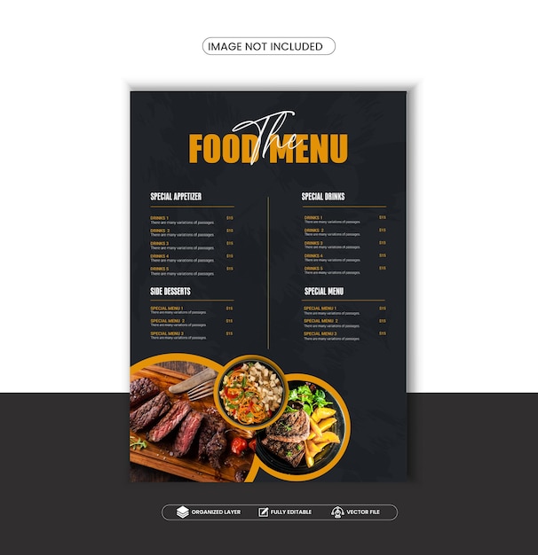 Projekt szablonu menu i ulotki restauracyjnej