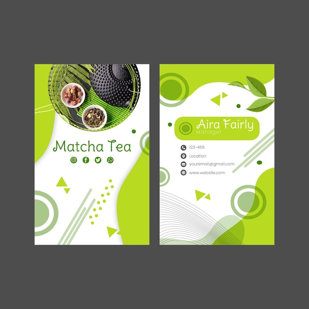 Projekt Szablonu Pionowej Dwustronnej Wizytówki Matcha Tea