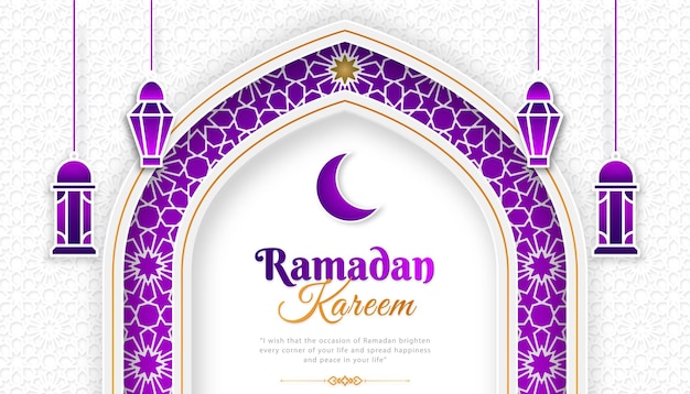 Plik wektorowy projekt szablonu ramadan kareem z łukiem w arabskim i islamskim wzorze