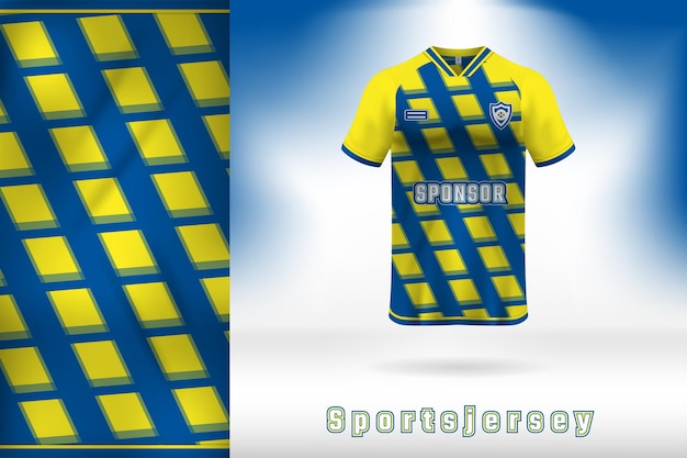 Projekt Szablonu żółtej Niebieskiej Koszulki Sportowej