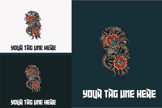 Projekt tatuażu ilustracji wektorowych węża i kozy