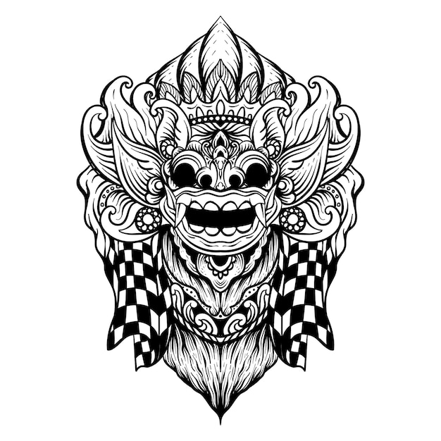 Projekt Tatuażu Ręcznie Rysowane Barong Bali Line Art