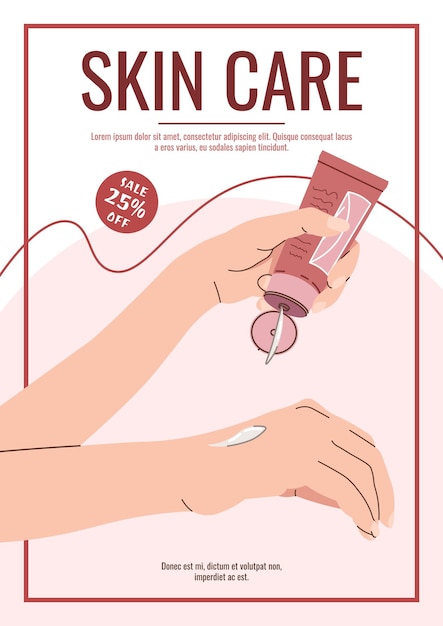 Projekt ulotki do pielęgnacji skóry Poster z kremem do trzymania ręki Pielęgnacja skóry twarzy nawilżająca skórę Baner do salonów piękności spa itp.