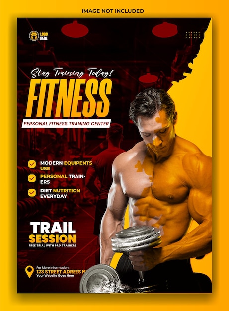 Projekt ulotki lub plakatu dla siłowni i fitness