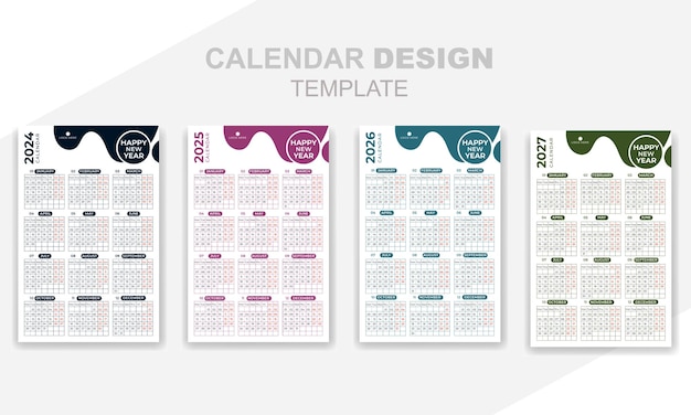 Plik wektorowy projekt wektorowy 2024 do 2027 prosty szablon planowania kalendarza