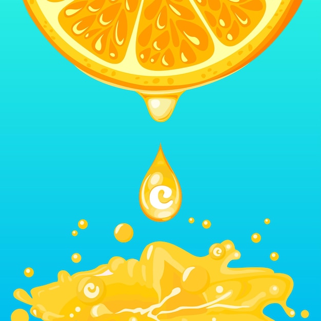 Plik wektorowy projekt witaminy c z pomarańczowymi owocami cytrusowymi z kreskówek i kroplą soku