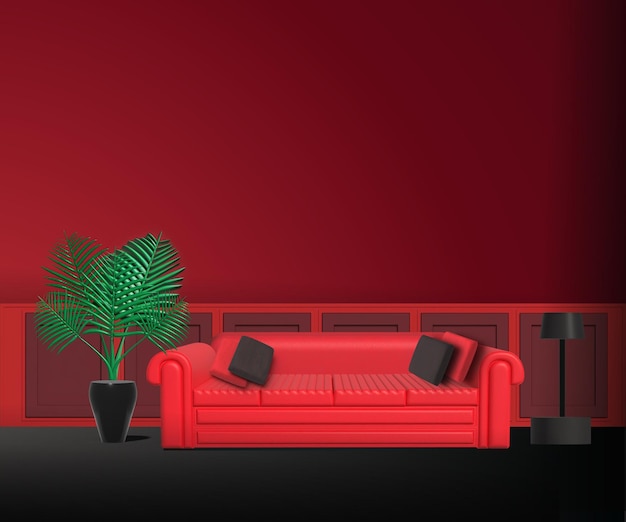 Projekt wnętrz 3D nowoczesnego salonu lub ilustracji wektorowych wnętrz