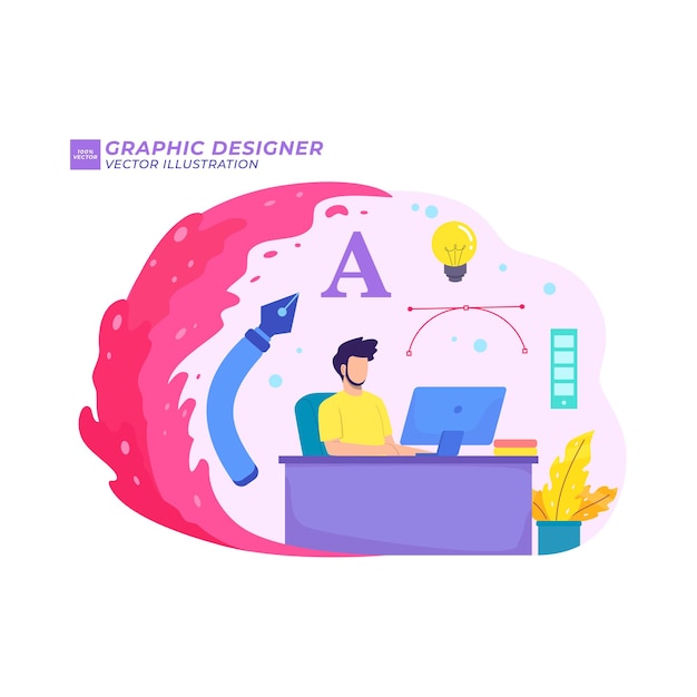 Projektant Graficzny Płaska Ilustracja Kreatywny Niezależny Obszar Roboczy Freelancer