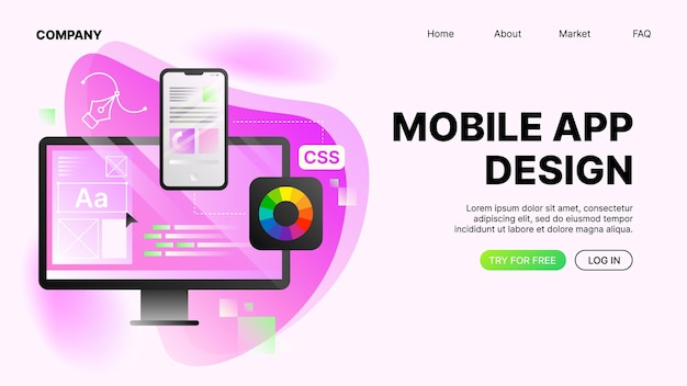 Projektowanie aplikacji mobilnych Szablon strony internetowej Poziomy
