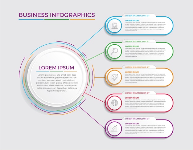 Projektowanie I Marketing Infografiki. Koncepcja Biznesowa Z 5 Opcjami, Krokami Lub Procesami.