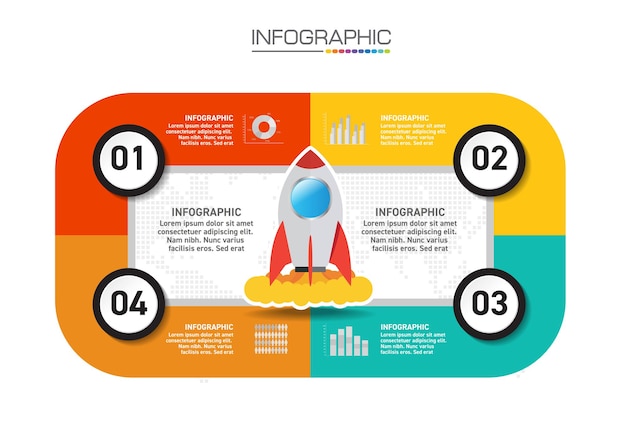 Projektowanie Infografiki 4 Kroki Z Ikonami Marketingowymi Mogą Być Wykorzystane Do Układu Przepływu Pracy, Diagramu, Raportu Rocznego, Projektowania Stron Internetowych.