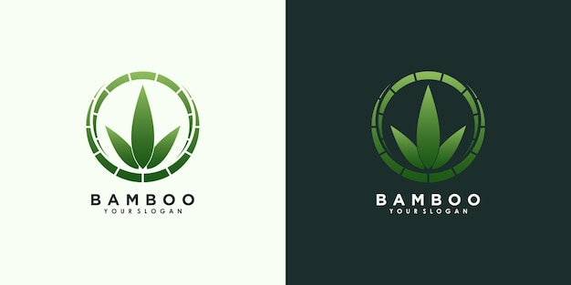 Projektowanie Logo Bambusa I Liści Z Kreatywną Koncepcją Wektor Premium