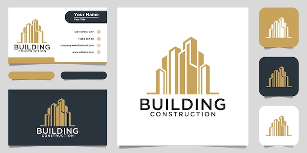 Projektowanie Logo Budynku Z Koncepcją Linii. Streszczenie Budynku Miasta Dla Inspiracji Do Projektowania Logo. Projekt Logo I Wizytówka