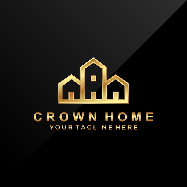 Plik wektorowy projektowanie logo crown home. luksusowe logo