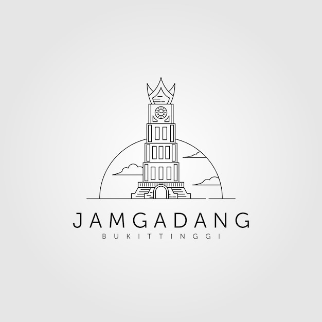 Projektowanie Logo Jam Gadang Line Art, Jam Gadang Bukittinggi Landamrk