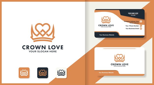 Projektowanie Logo Korony Miłości Wykorzystuje Koncepcję Mono-line I Wizytówkę