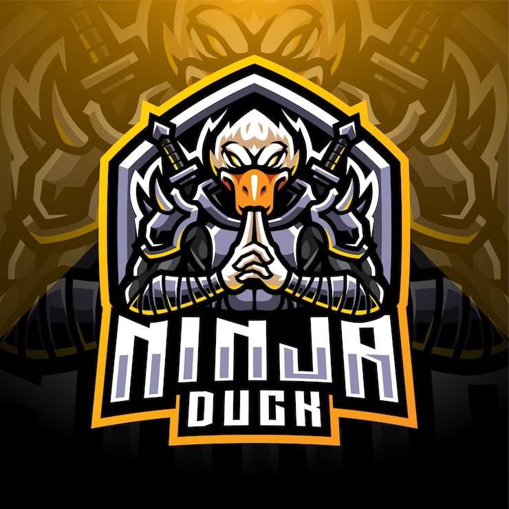 Wektor projektowanie logo maskotki e-sportowej kaczki ninja