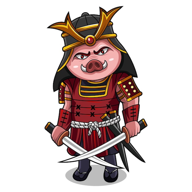 Projektowanie Logo Maskotki świnia Samuraj