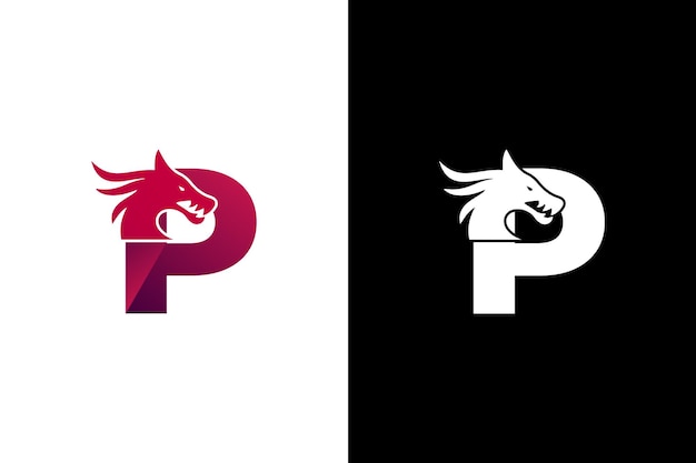 Plik wektorowy projektowanie logo nowoczesnego smoka i litery p głowa smoka i ikona wektora litery p. szablon