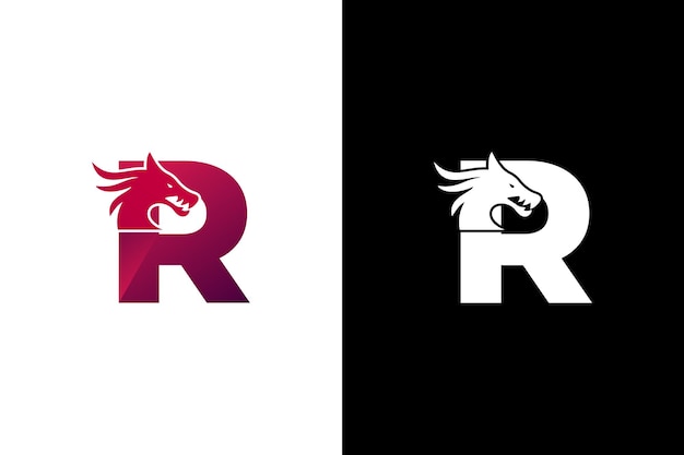 Plik wektorowy projektowanie logo nowoczesnego smoka i litery r głowa smoka i ikona wektora litery r. szablon projektu