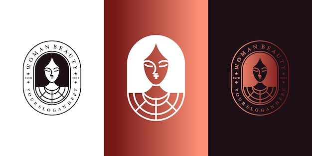 Projektowanie Logo Piękna Kobiety Z Nowoczesnym Stylem Linii Godła Premium Vekto