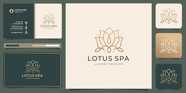 Projektowanie Logo Spa Kobiecy Kwiat Lotosu I Wizytówki. Kreatywny Styl Linii Kwiatowy Lotos Spa Design