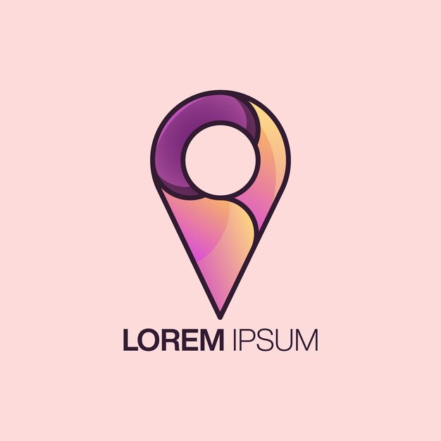 Projektowanie logo streszczenie jasny gradient pin. Uniwersalny cel 3d, GPS, znak wektora nawigacji