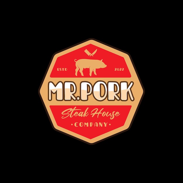 Projektowanie logo Vintage Wieprzowina Boczek Steak House Etykieta