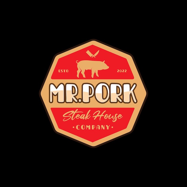 Plik wektorowy projektowanie logo vintage wieprzowina boczek steak house etykieta