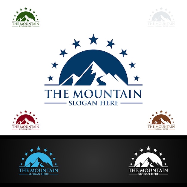 Projektowanie Logo Wektorów Górskich, Koncepcja Sportów Przyrodniczych, Wypraw Lub Fotografii