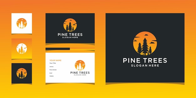 Projektowanie Logo Zachód Słońca Drzewo Pin