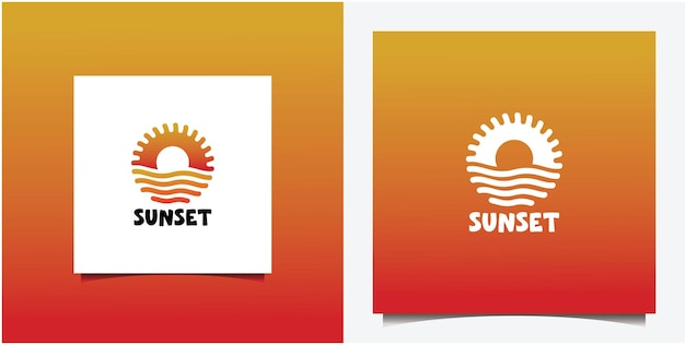 Projektowanie Logo Zachodu Słońca Z Grafiką Wektorową Ilustracji Fali