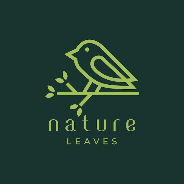 Projektowanie Logo Zarys Linii Ptak Zielony Natura Liść