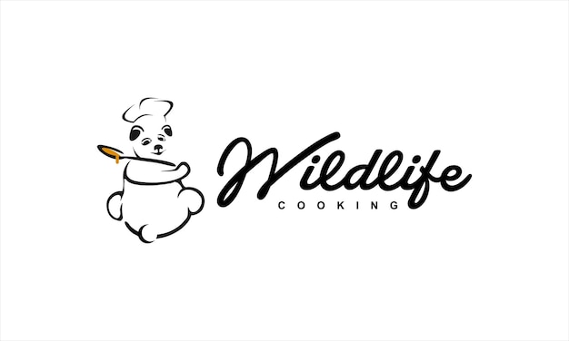 Projektowanie Logo żywności Z Ilustracją Gotowania Niedźwiedzia Szefa Kuchni