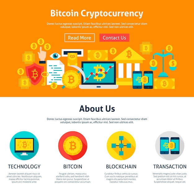 Projektowanie stron internetowych kryptowaluty Bitcoin. Płaski wektor ilustracja na baner internetowy i stronę docelową.
