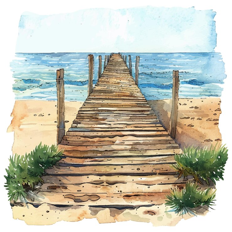 promenada na plaży ilustracja wektorowa w stylu akwarelu