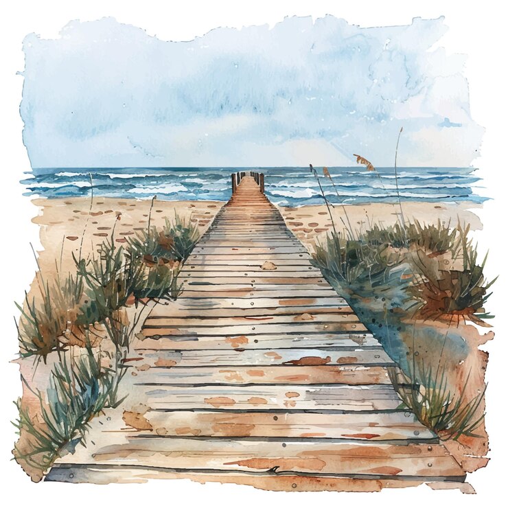 promenada na plaży ilustracja wektorowa w stylu akwarelu