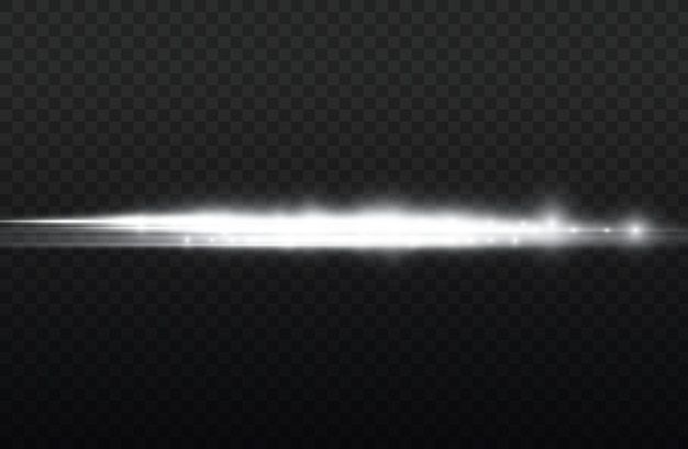 Promienie świetlne Migają Białą Poziomą Soczewką Flary Pakiet Wiązki Laserowe świecą Białą Linią Piękny Rozbłysk