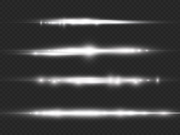 Plik wektorowy promienie świetlne migają białą poziomą soczewką flary pakiet wiązki laserowe świecą białą linią piękny rozbłysk