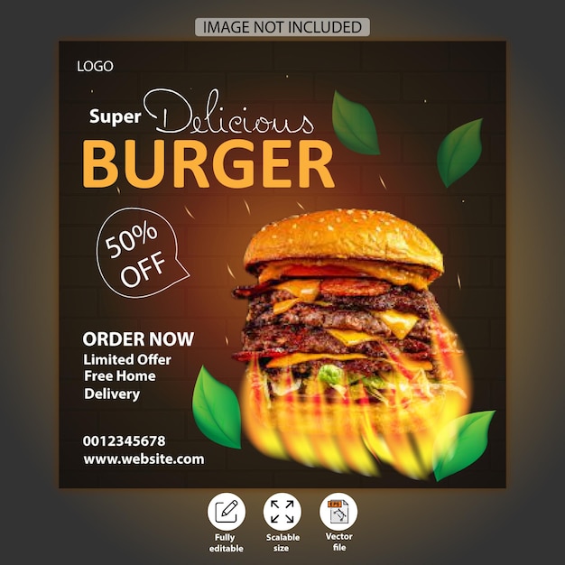 Promocja Burgerów W Mediach Społecznościowych I Szablonach Postów Na Instagramie Premium Wektor