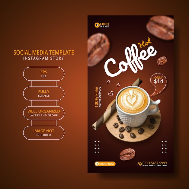 Plik wektorowy promocja menu kawowego napoju w mediach społecznościowych szablon historii na instagramie