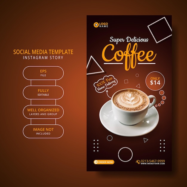 Plik wektorowy promocja menu kawy szablon postu w mediach społecznościowych na instagramie