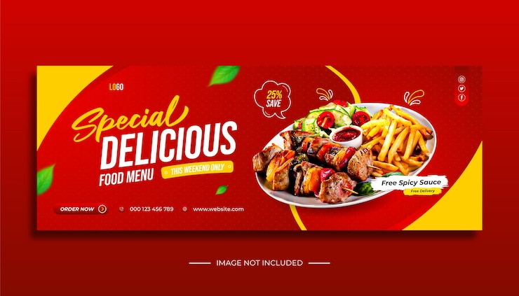 Wektor promocja menu żywności sprzedaż mediów społecznościowych szablon projektu okładki na facebooku
