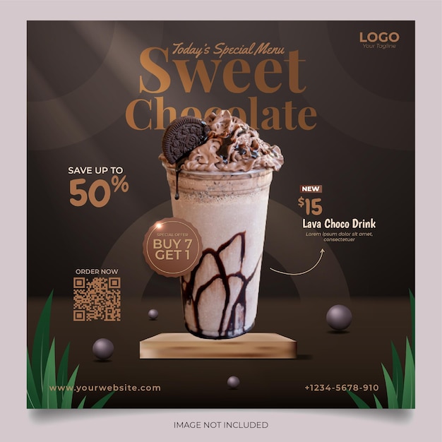 Plik wektorowy promocja zniżek na słodkie napoje czekoladowe na postach na instagramie
